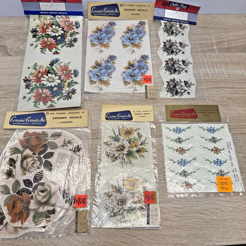 Vintage Ceramic Corner Inc Color Brite Ceramic Decals Lot of 6 Floral Sealed